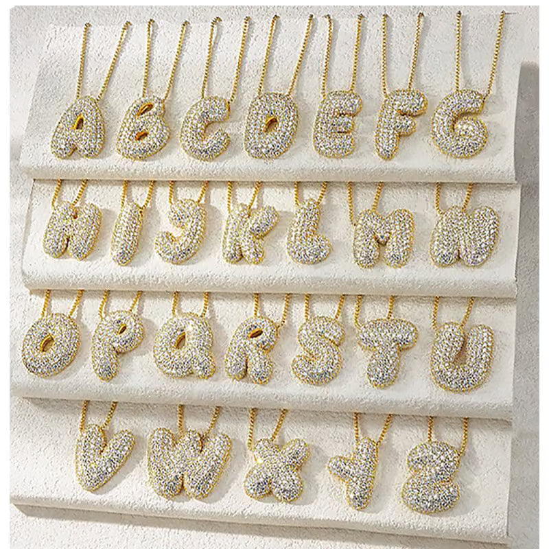 Bubble Letter Moissanite Initial Necklaces: 925 Silver Gold-Plated Hip-Hop Necklaces That Never Fade