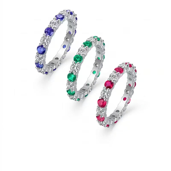 Light Luxury Multi-Gemstone Moissanite Ring 925 Sterling Silver – Emerald Ruby Sapphire, Anti-Tarnish for Women
