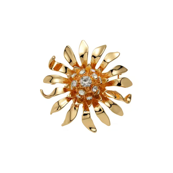 Light Luxury Rhinestone Flower Brooch Pin — Minimalist Niche Statement Corsage, Elegant Suit Coat Accessory for Women
