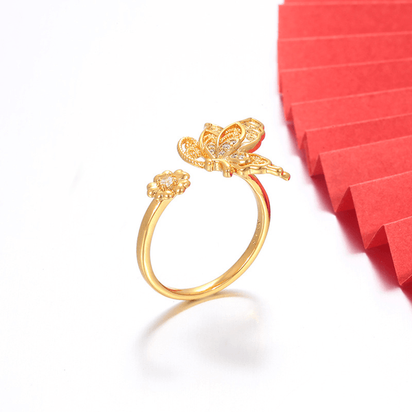 Light Luxury Butterfly Adjustable Ring — Open Wrap Finger Ring, Tone Copper Alloy, Niche Designer Statement Jewelry for Women, Unique Boho Party & Daily Gift