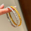 Vintage 925 Sterling Silver Woven Radiance Twist Bangle, 24K Gold Plated Cool Elegance for Women