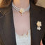 Light Luxury French Elegant Pearl Rhinestone Flower Jewelry Set — Earrings, Necklace & Brooch, Statement Corsage Gift for Women