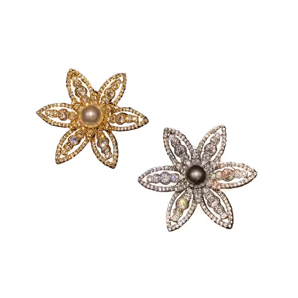Light Luxury Rhinestone Flower & Pearl Brooch Pin — Minimalist Niche Statement Corsage for Women, Elegant Gift