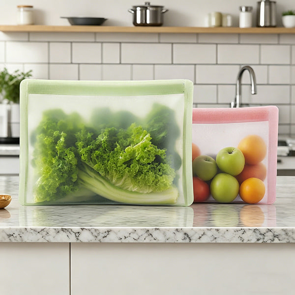 Thickened Food Grade Silicone Fresh Bag, Airtight Anti-odor Leakproof Reusable Storage Bag, Microwave Freezer Safe Eco-Friendly Kitchen Food Organizer Pouch
