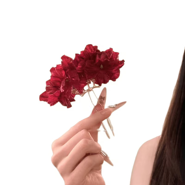 Vintage Fabric Flower Hair Stick — Elegant Handmade Floral Hairpin, Sweet Niche Updo Accessory, Light Luxury Gift for Women