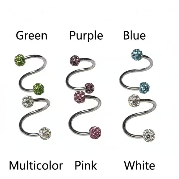 Sparkling Rhinestone Ball S-Loop Internally Threaded Lip & Cartilage Ring — Edgy Niche Cute Piercing, Surgical Steel, Gold/Silver Tone