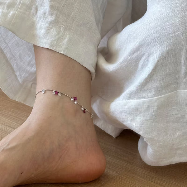Galaxy Rose Red Teardrop Zircon Anklet, 925 Sterling Silver, Light Luxury Friendship