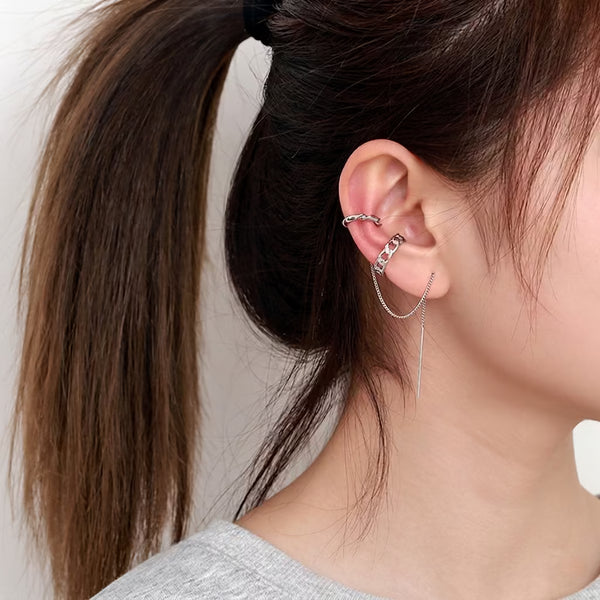 Minimalist Ear Cuff Chain Threader Earring Set, Hypoallergenic Layering Statement Jewelry for Women