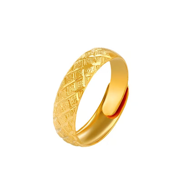 Men's Electroplated Open Adjustable Ring — Sparkle Sandblasted & Engine-Turned Band, Minimalist Niche Jewelry for Him, Gold/Silver Tone