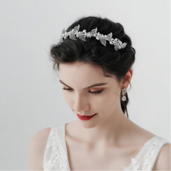 Vintage Fairy Flower Bridal Headband & Earrings Set — Handmade Alloy Floral Hair Hoop, Romantic Wedding Party Hair Accessories, Gold / Silver Tone, with Matching Drop Earrings