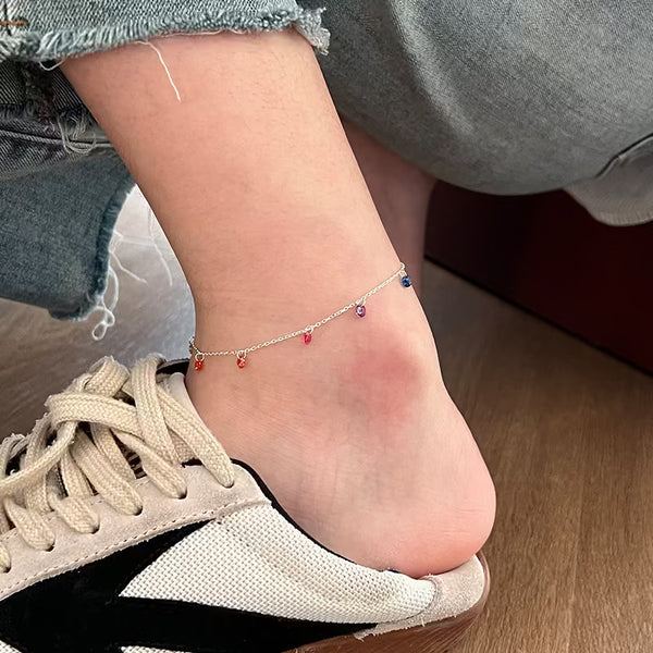 Colorful Zircon Friendship Anklet for Women, 925 Sterling Silver, Spring Summer Original Design