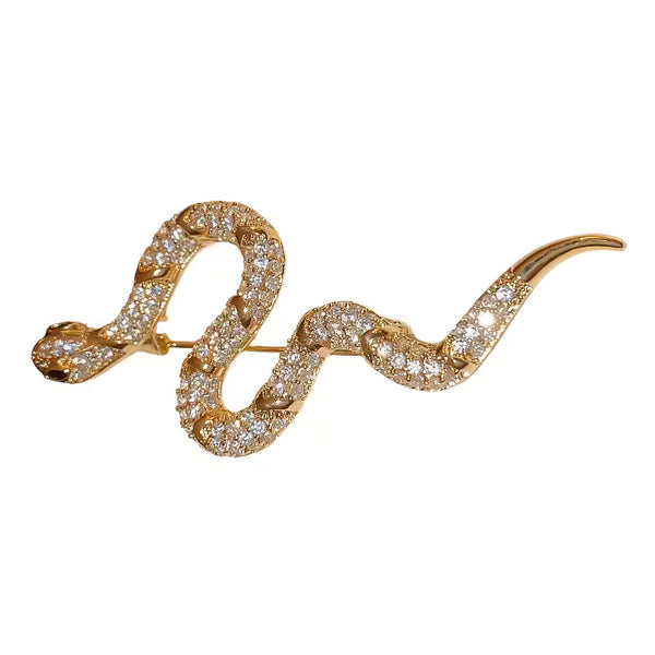 Light Luxury Electroplated CZ Snake Brooch Pin — Edgy Creative Statement Corsage, Elegant Suit Coat Accessory for Women
