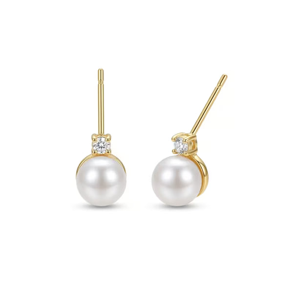Minimalist Cubic Zirconia & Pearl Stud Earrings for Women, 925 Silver Post French Elegance