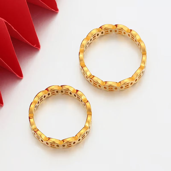 Light Luxury Hollow Coin Ring — 24K Gold Tone Stainless Steel, Minimalist Niche Feng Shui Band for Women, Lucky Chinese Money Jewelry Gift