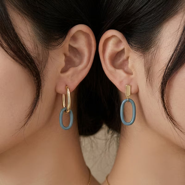 Asymmetric Color Block Circle Drop Earrings S925 Silver Needle Bold Hoop Ear Jewelry for Women
