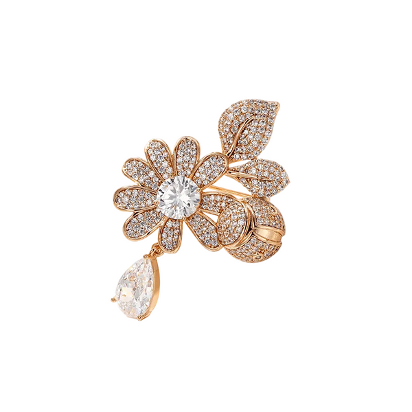 Light Luxury Flower Brooch Pin — Crystal Rhinestone Floral Corsage, Gold / Silver Tone Statement Jewelry for Women, Coat, Scarf & Bag
