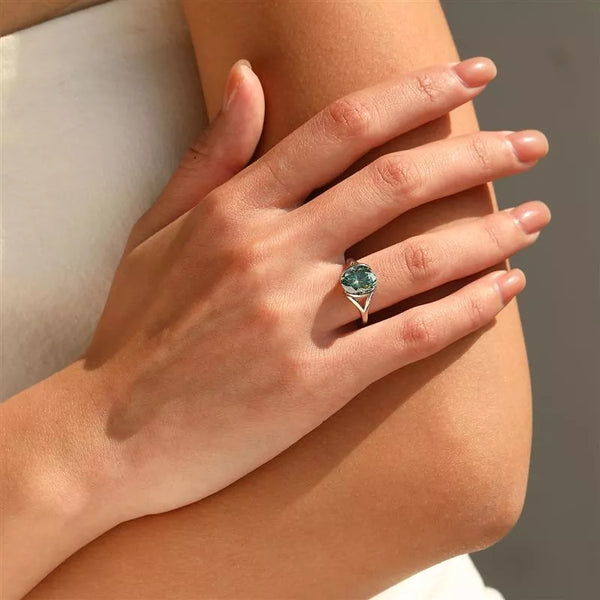 3ct Colored Moissanite Cabochon Ring for Women, 925 Sterling Silver Light Luxury Niche Design