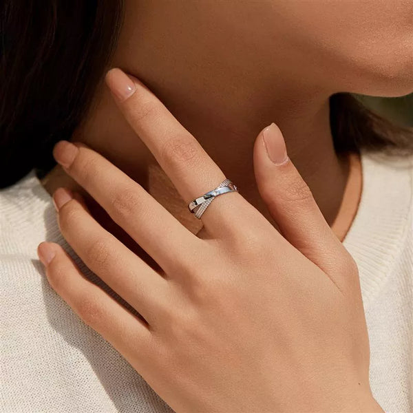 Light Luxury Criss-Cross Star Ring, 925 Sterling Silver Timeless Stackable Band for Women