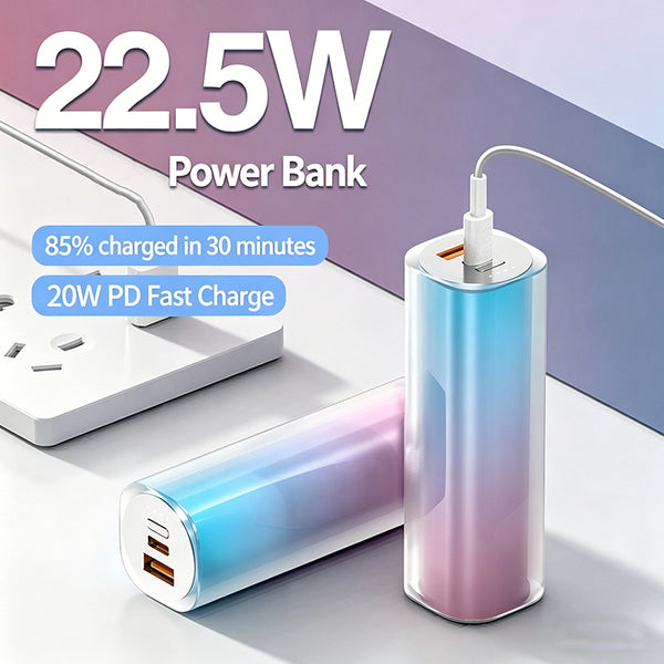 Gradient Color Mini Power Bank 10000mAh — Ultra-Compact Portable Charger, Dual USB Fast Charging External Battery Pack, Pocket-Sized Phone Charger Compatible