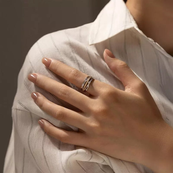 Twisted Two-Tone 925 Sterling Silver Wrap Ring for Women, Minimalist Light Luxury Stackable Band
