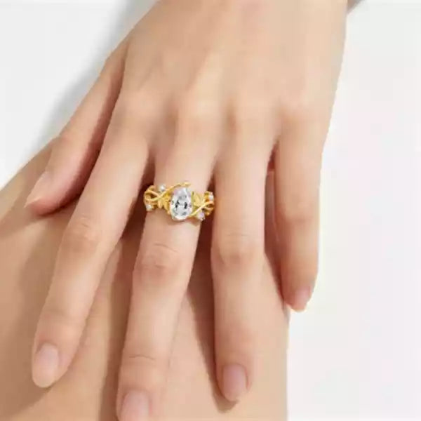 18K Gold Plated 925 Sterling Silver Heart Moissanite Ring for Women, Light Luxury Anti-Tarnish Fashion Jewelry