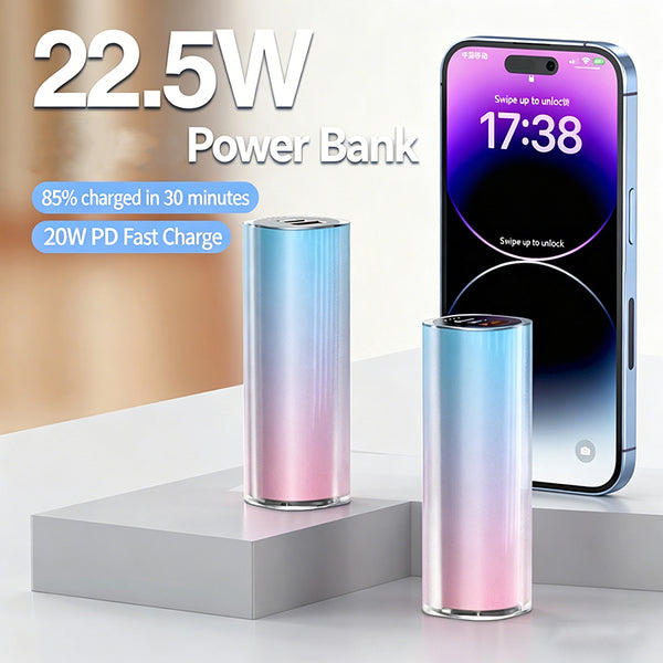 Gradient Color Mini Power Bank 10000mAh — Ultra-Compact Portable Charger, Dual USB Fast Charging External Battery Pack, Pocket-Sized Phone Charger Compatible