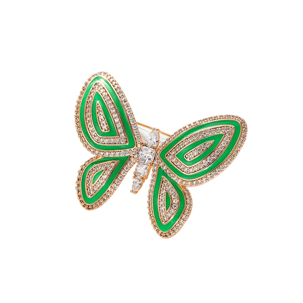Light Luxury Green Butterfly Brooch Pin — Crystal Rhinestone Insect Corsage, Gold / Silver Tone Statement Jewelry for Women, Coat, Scarf & Bag