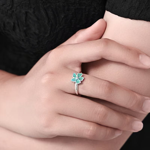 Dainty Fresh Green Stone Adjustable 999 Fine Silver Open Ring for Women, Niche Minimalist Index Finger Jewelry