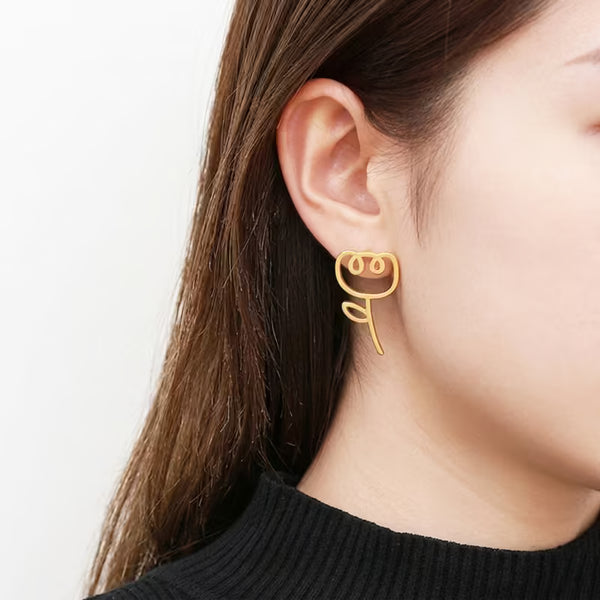 French Matte Cutout Tulip Stud Earrings, 925 Silver Post Hypoallergenic for Sensitive Ears