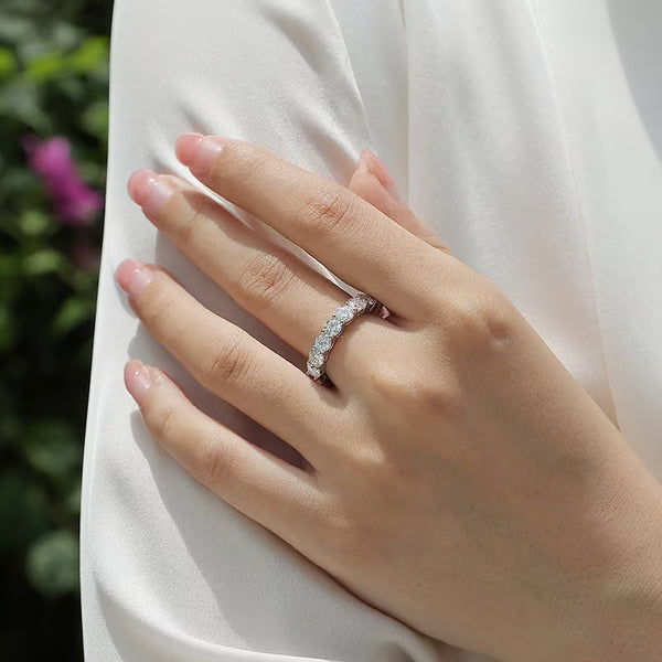 Fashion 925 Sterling Silver Full Pavé Moissanite Eternity Band – Anti-Tarnish Niche Light Luxury Ring for Women