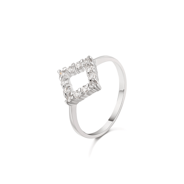Cubic Zirconia Hollow Geometric Square Ring — Dainty Openwork Stackable Band, Minimalist Gold/Silver Tone Statement Finger Jewelry for Women, Niche Delicate Gift