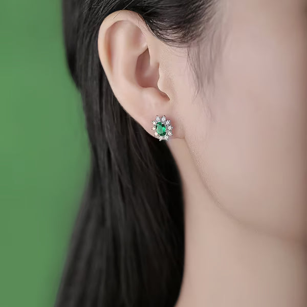 Verdant Mist Lab‑Grown Emerald Stud Earrings 925 Sterling Silver – Anti‑Tarnish Light Luxury for Women