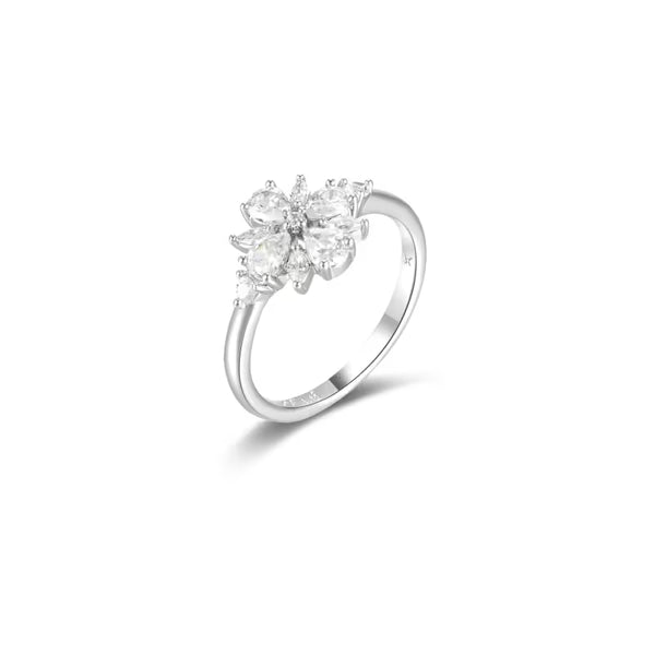 Light Luxury Flower CZ Ring — Copper Alloy Dainty Floral Band, Sweet Niche Jewelry for Women, Gold/Silver Tone