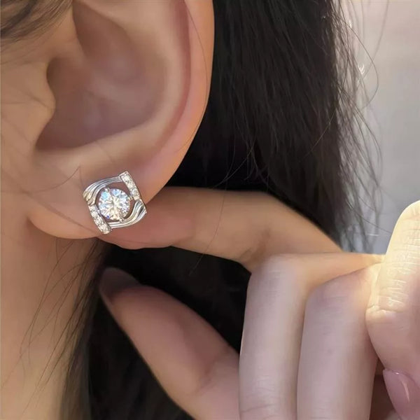 Dainty Moissanite Stud Earrings for Women, Sparkling Trendy Minimalist Jewelry