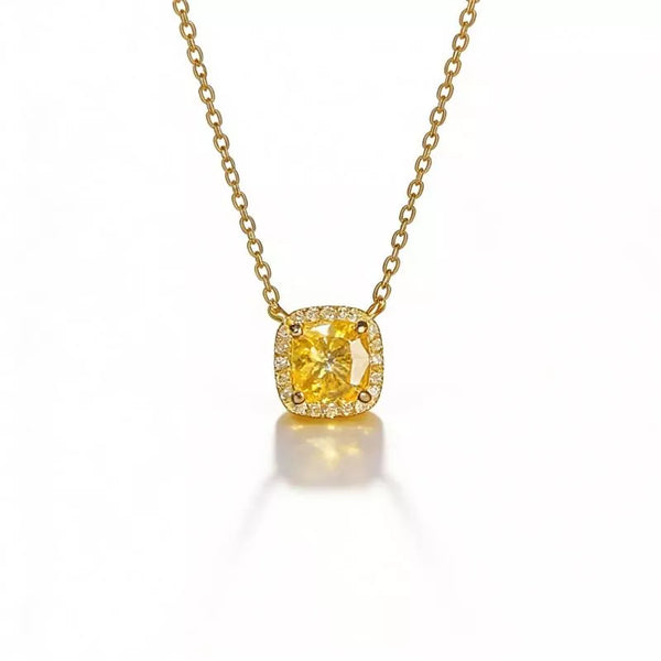 18K Gold Plated 925 Sterling Silver Necklace, Icy Flower Radiant Cut Yellow Stone Pendant, Light Luxury for Women