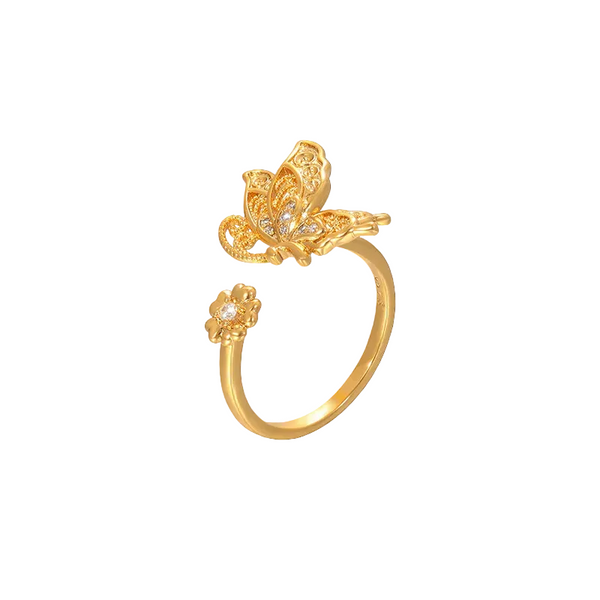 Light Luxury Butterfly Adjustable Ring — Open Wrap Finger Ring, Tone Copper Alloy, Niche Designer Statement Jewelry for Women, Unique Boho Party & Daily Gift