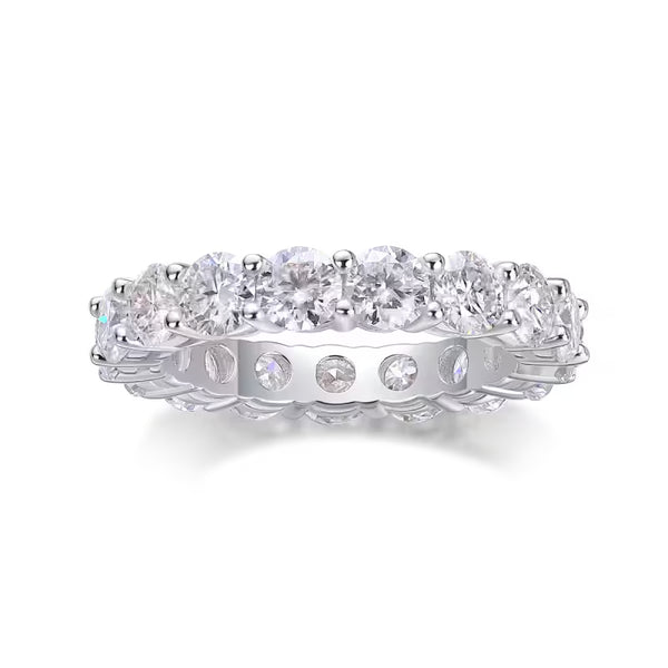 Fashion 925 Sterling Silver Full Pavé Moissanite Eternity Band – Anti-Tarnish Niche Light Luxury Ring for Women