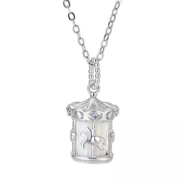 925 Sterling Silver Sweet Carousel Choker Necklace, Anti-Tarnish Light Luxury Fall Winter Jewelry for Women