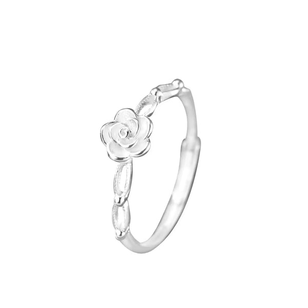 Minimalist 999 Pure Silver Rose Open Ring, Adjustable Niche Light Luxury Index Finger Band for Women