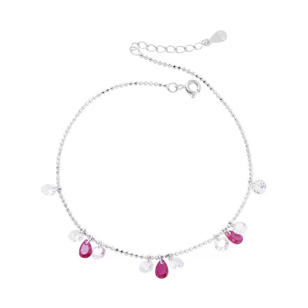 Galaxy Rose Red Teardrop Zircon Anklet, 925 Sterling Silver, Light Luxury Friendship
