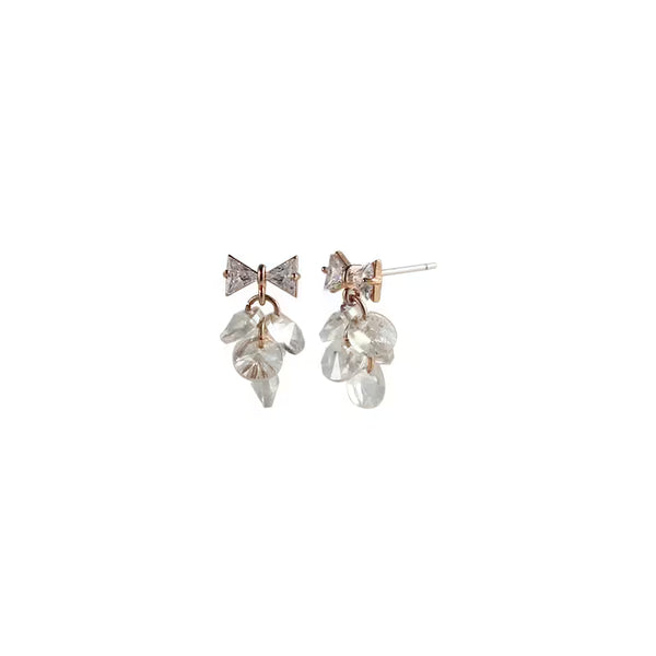 Dainty Sweet Bow Rhinestone Drop Stud Earrings, 925 Silver Post Hypoallergenic, Minimalist Student Jewelry