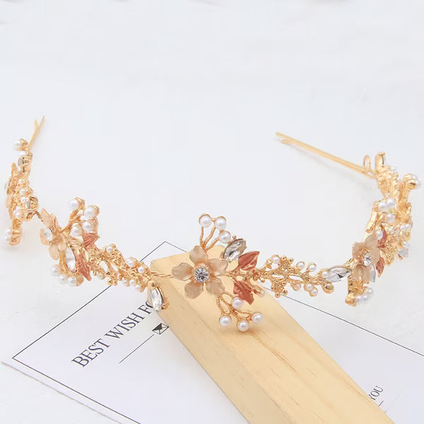 Crystal Rhinestone Floral Leaf Hair Vine & Headband — Luxury Alloy Bridal Headpiece, Gold/Silver Tone, Handmade for Brides & Bridesmaids