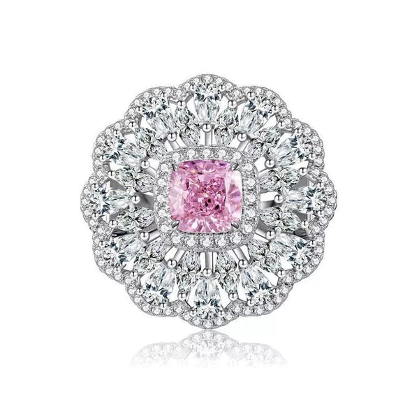 Square Halo Marquise Pink Stone Ring for Women, 925 Sterling Silver Anti-Tarnish Cocktail Statement Band