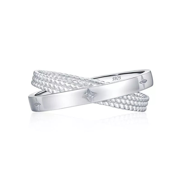 Light Luxury Criss-Cross Star Ring, 925 Sterling Silver Timeless Stackable Band for Women