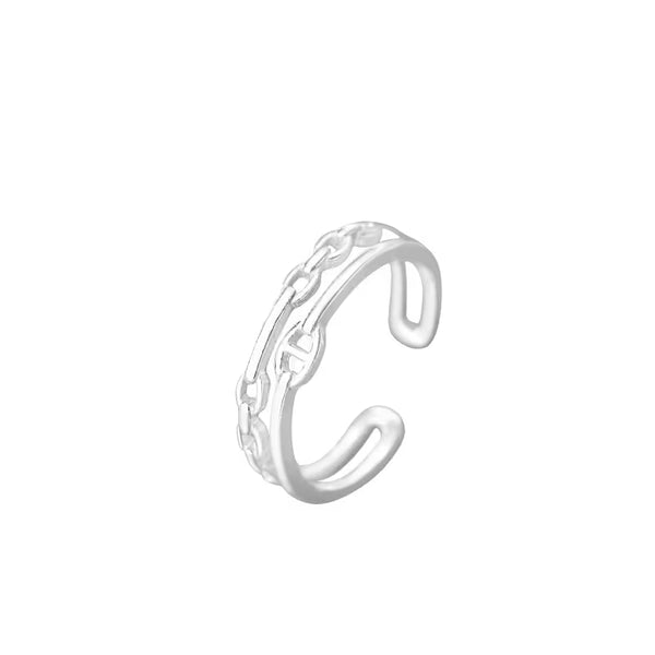 Adjustable 999 Fine Silver Chain Ring with Playful Pig Nose Design, Minimalist Index Finger Jewelry for Women