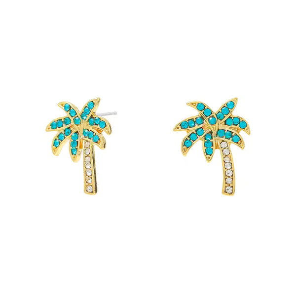 Rhinestone Coconut Tree Stud Earrings for Women, 925 Silver Post Korean Creative Jewelry