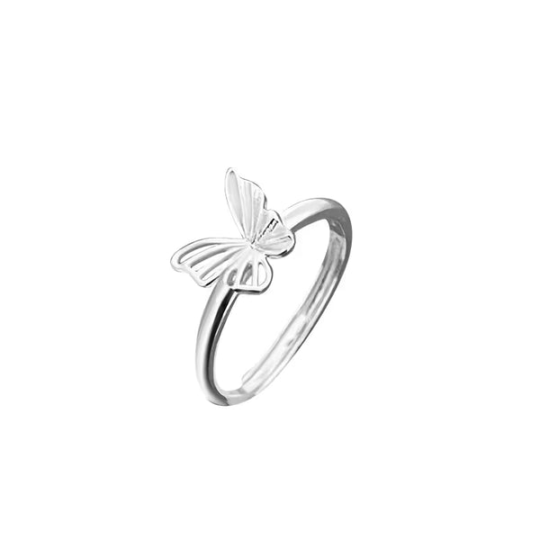 999 Fine Silver Butterfly Open Ring, Adjustable Minimalist Band, Light Luxury Pinky Index Finger Jewelry for Women