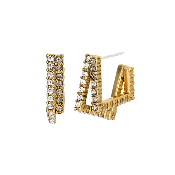 Retro Criss-Cross Square Full Pave Stud Earrings, 925 Sterling Silver Post, Niche European American Vintage for Women