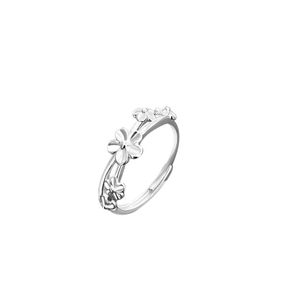 999 Fine Silver Adjustable Flower Vine Ring for Women, Light Luxury Artistic Minimalist Jewelry