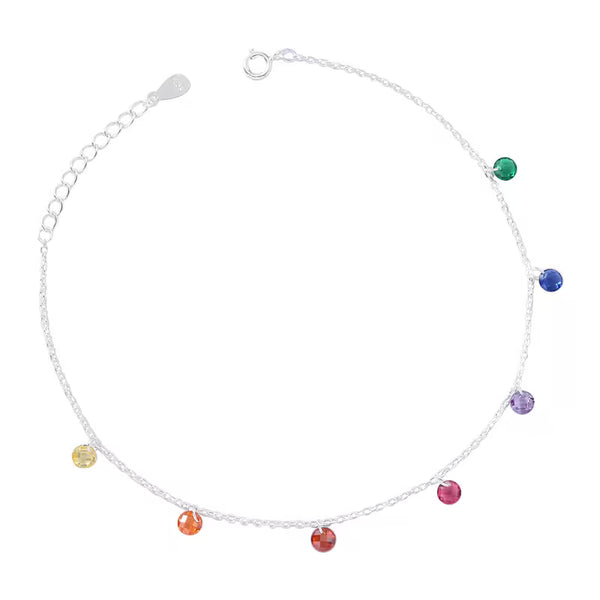 Colorful Zircon Friendship Anklet for Women, 925 Sterling Silver, Spring Summer Original Design